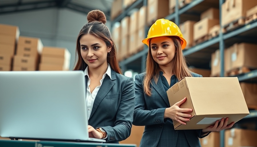 Women using supply chain optimization software in warehouse setting.