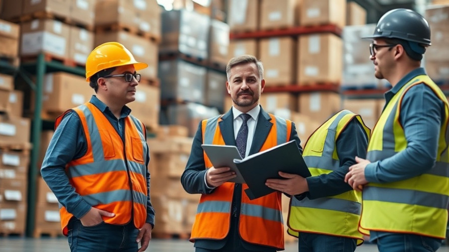Team discussing inventory forecasting methods in a warehouse.