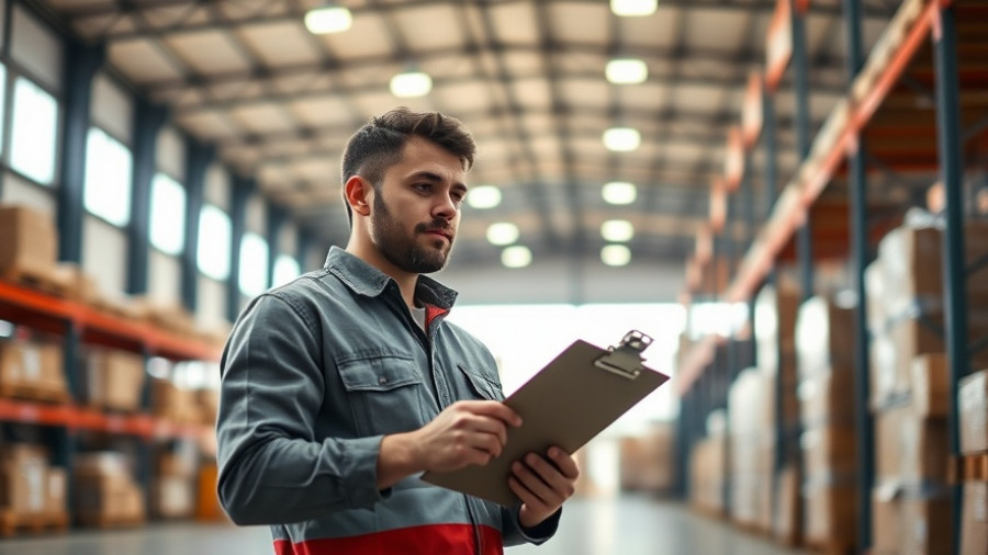 Warehouse worker inspecting goods with RFID system