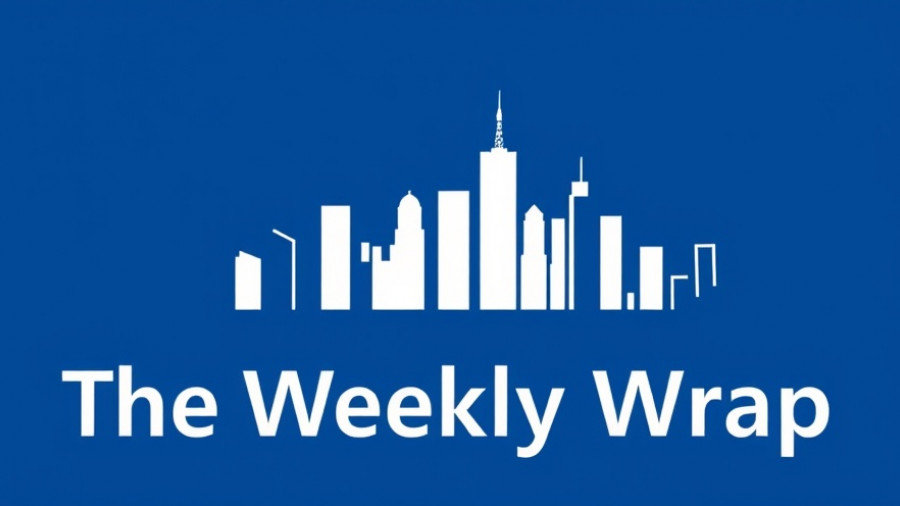 Minimal city graphic with 'The Weekly Wrap' text on blue.