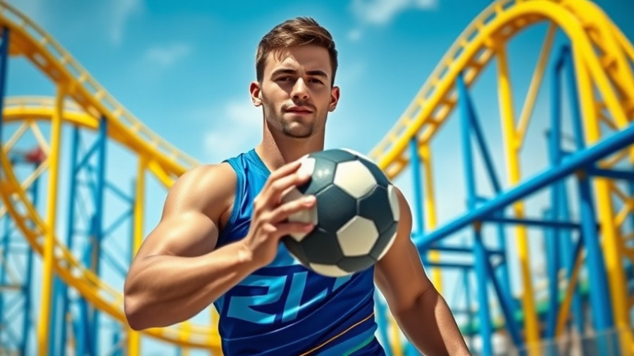 Travis Kelce and Six Flags roller coaster, vibrant colors.