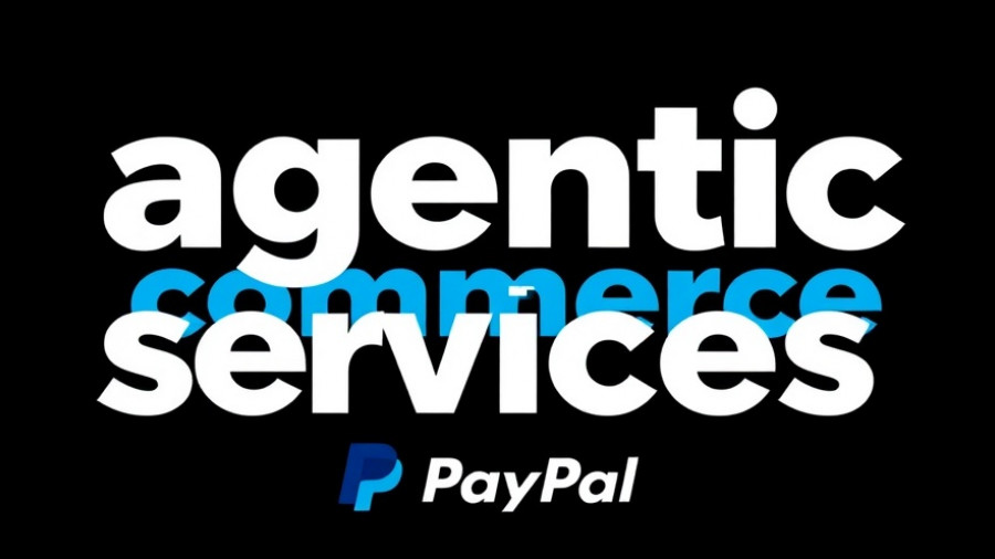 PayPal agentic commerce services announcement in bold blue and white text.