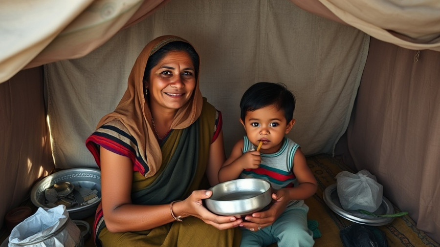 Family in a shelter, highlighting farmers sheltering displaced Palestinians.