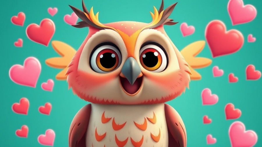 Colorful cartoon owl with likes and hearts, symbolizing successful social media strategies.