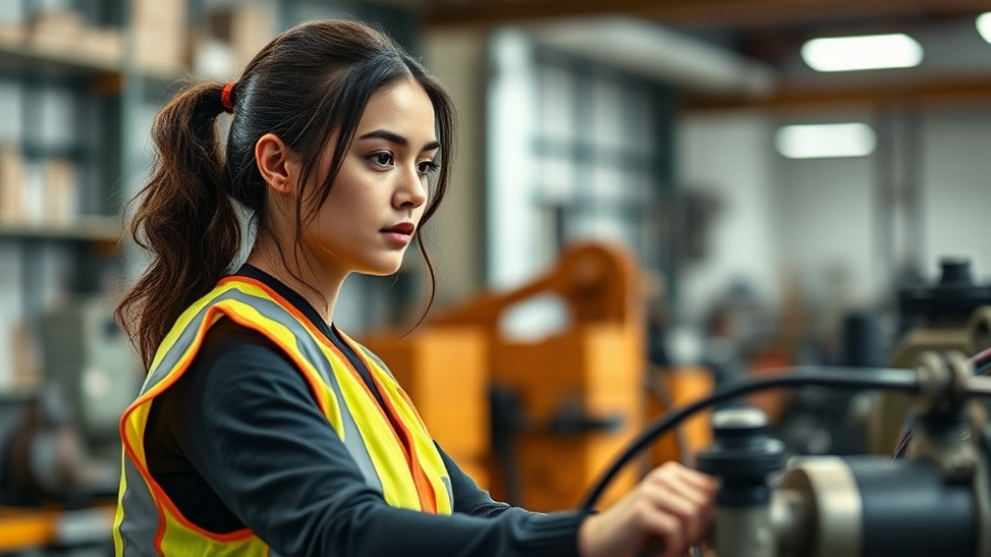 Woman in heavy equipment training for incarcerated women operating machinery.