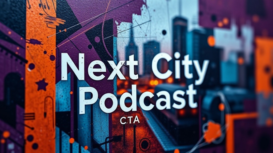Abstract city-building with culture artwork, featuring 'Next City Podcast' text.