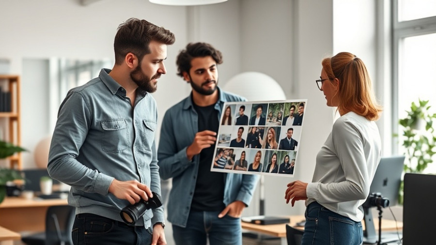Professionals discussing content marketing trends with photo collage.