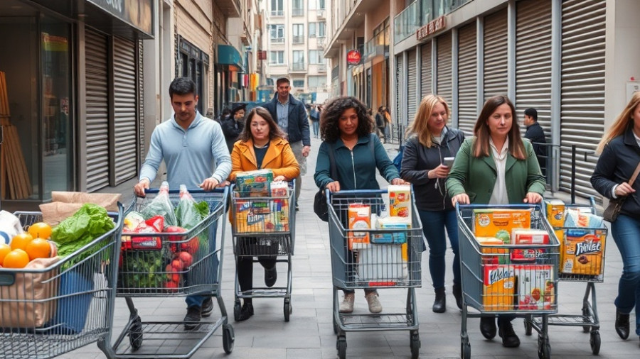 People with grocery carts on street highlighting food stamp strategy impact.