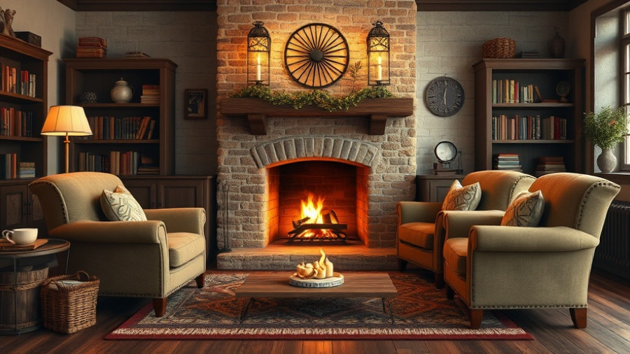Comfortable fireside chat preparation setting with armchairs and fireplace.