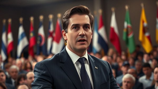 Zohran Mamdani policies New York City speech at event with flags.