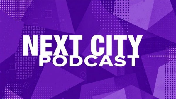 Abstract purple design with 'Next City Podcast' text.