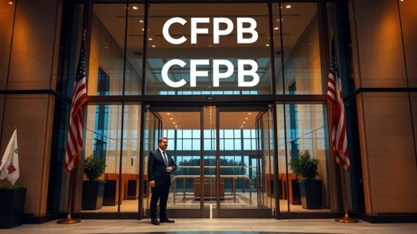 CFPB entrance showcasing American governance, raising funding concerns