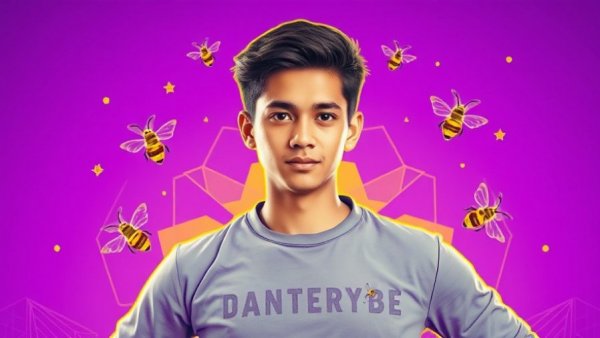 Vibrant image of a man with bee-themed digital icons, Beehiiv OS.