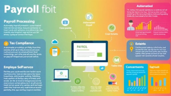 Infographic of best payroll software for business with charts and icons.