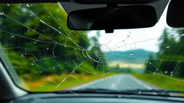 Cracked windshield viewed from car interior, Windshield Repair Service in Rio Grande.