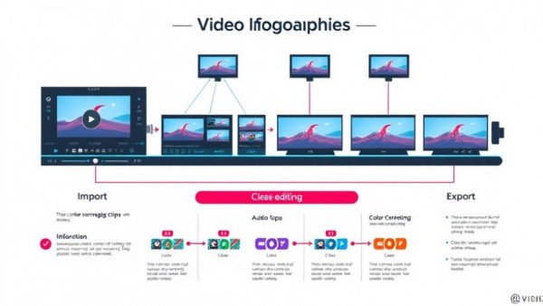 Infographic detailing how to edit video clips with various stages and tools.