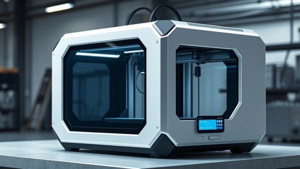 FUNMAT PRO 310 APOLLO high-tech 3D printer, modern design, cool lighting.