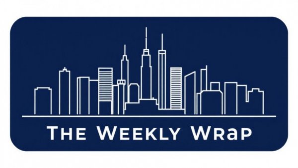 Stylized cityscape logo with 'The Weekly Wrap' text on navy background.