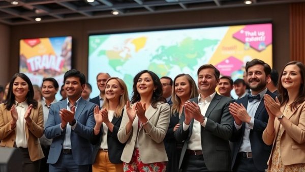 Vietnamese tourism in Northern Europe event with speakers on stage.