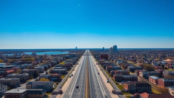 Aerial view of Baltimore's Highway to Nowhere splitting urban landscape.
