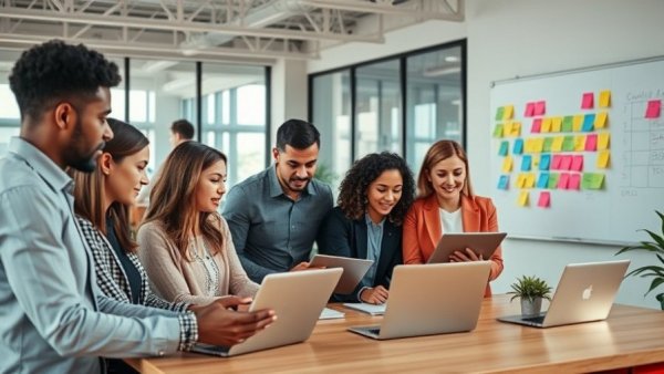 Diverse team in office using technology for collaboration - Franchise Opportunities.