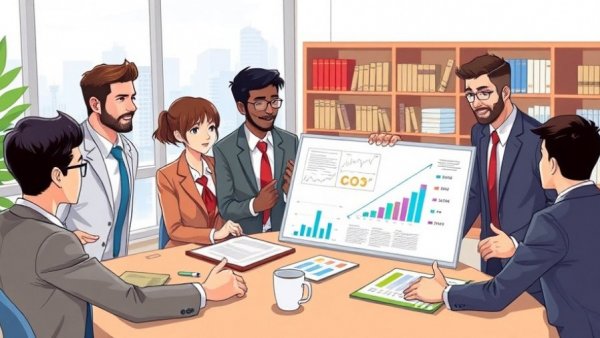 Animated professionals discussing franchise business plan template in office.