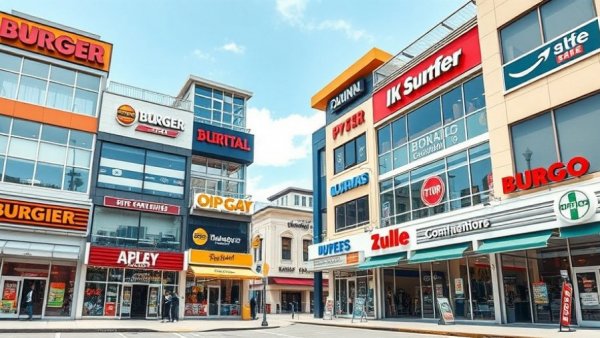 Collage of popular franchise stores in urban settings.