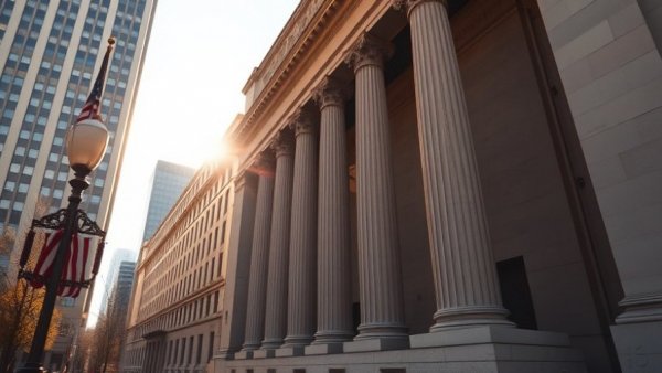 IRS No Tax on Tips policy building with columns and flag.