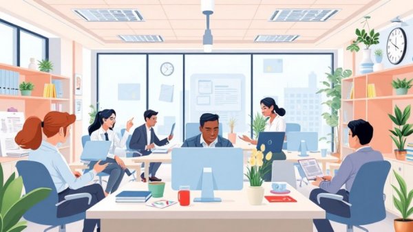 Illustration of office team working on best payroll software for small business.