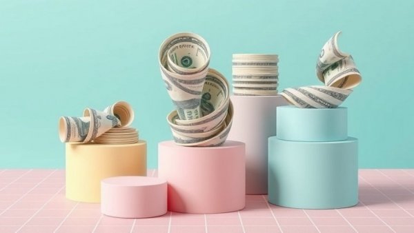 Artistic display of dollar bills with abstract economic theme.