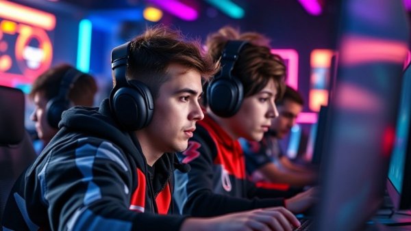 Competitive gamers focused in an e-sports arena on official streaming platform GOTF 2025.