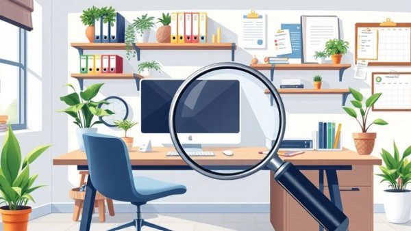 Illustration of office setup showing benefits of subscription service in background checks.