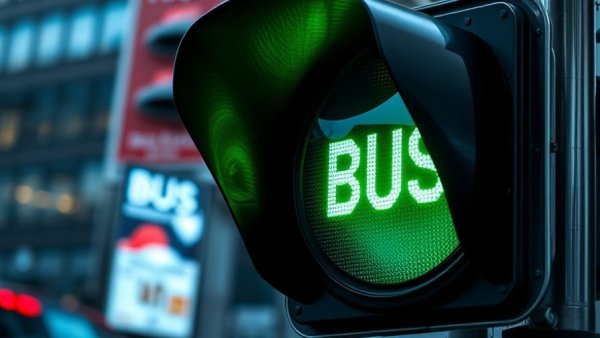 Green bus traffic light symbolizing zero-fare transit.