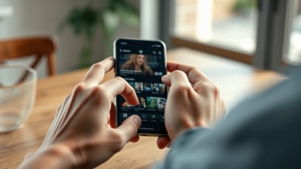 Close-up of hands holding a smartphone displaying media content related to Trump Media.