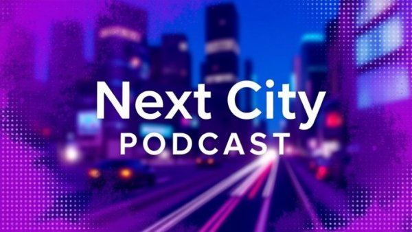 Abstract purple and blue podcast cover, cultural infrastructure theme