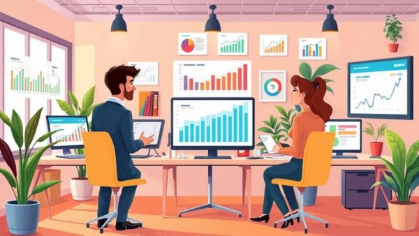 Office illustration showing referral marketing strategies.