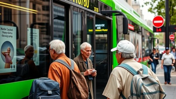Passengers boarding Dunkirk free bus service.