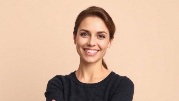 Confident woman posing gracefully with a warm smile.