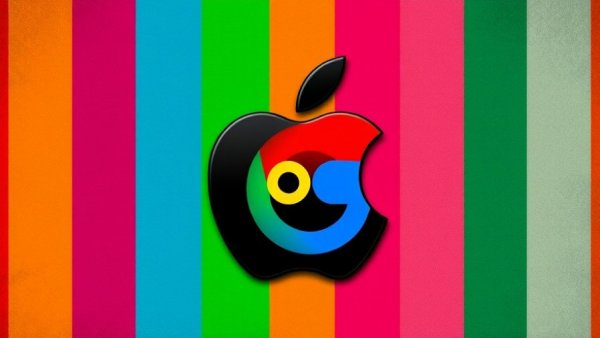 Apple AI Siri Upgrade concept with tech logos and colorful background.