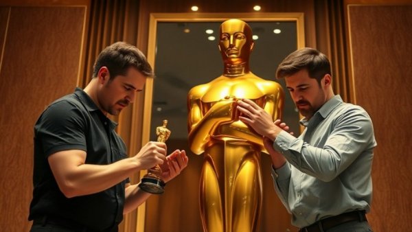 Workers polish a gold Oscar statue for the 2026 Oscar Nominations.