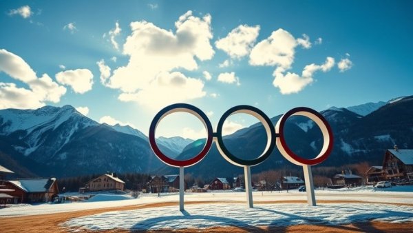 Olympic rings with mountain view, Washington Post Winter Olympics coverage.