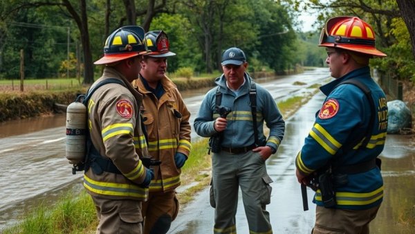 Firefighters manage flood emergency, highlighting the Kentucky climate action plan.