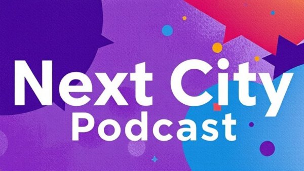 Abstract podcast cover with purple and orange tones for Eaton Fire recovery efforts in Altadena.