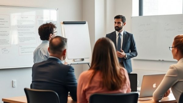 Structured employee training session with engaged team.