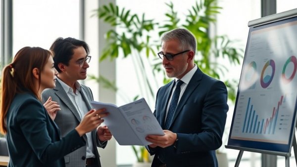 Team discussing employment compliance with charts in office.