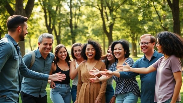 Energetic group enjoying team bonding activities in a sunny park.