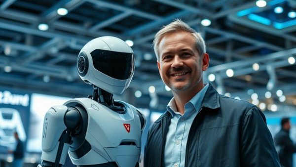 Man with robot presenting HONOR Robot Phone on stage.