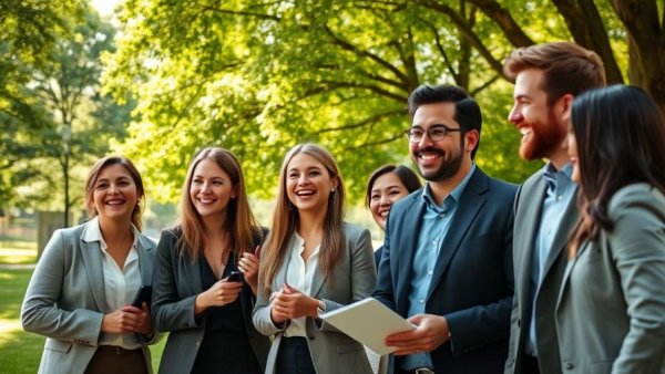 Professionals at a team building event in a sunny NYC park