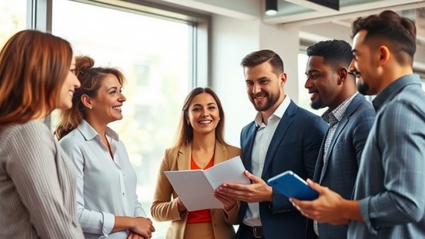 Diverse team discussing effective recruitment procedures in bright office