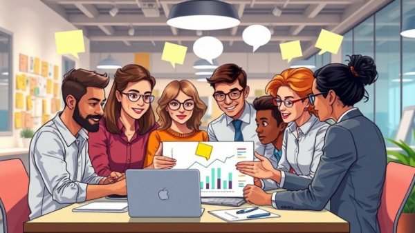 Collaborative office teamwork on customer feedback loop.